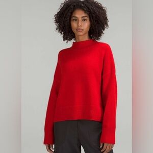 Lululemon Sweater Brushed Cotton Merino Blend Mockneck Carnation Red Sz 6